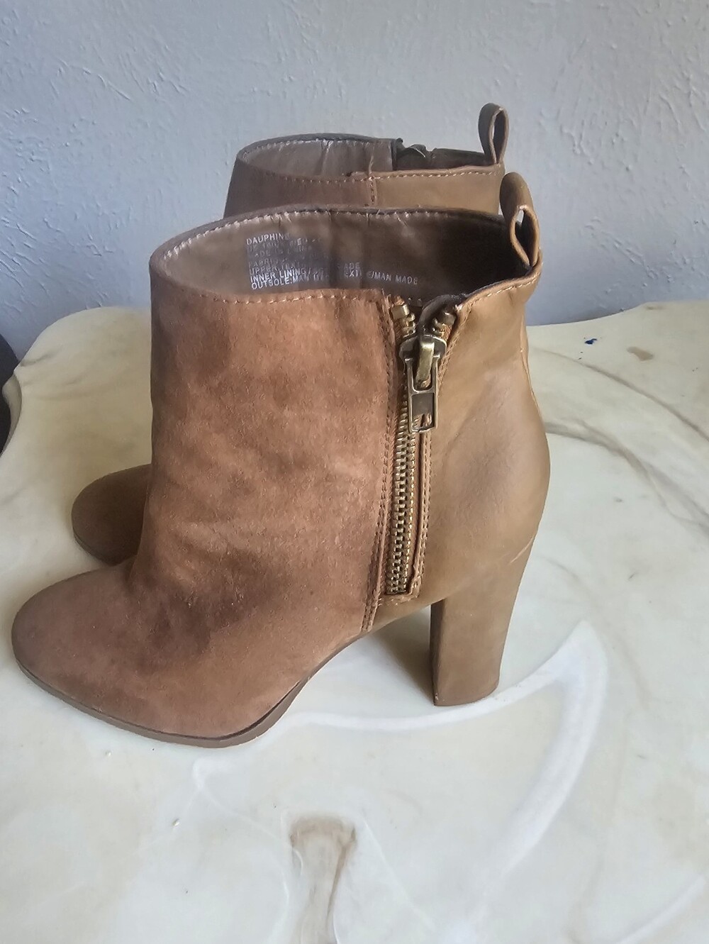 Women’s Tan Suede Ankle Boots with Side Zip